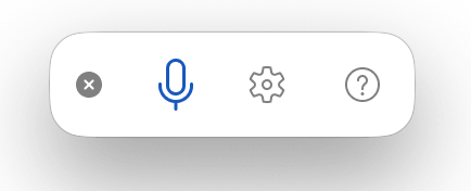 La barre d'outils de dict&eacute;e de Microsoft Word, avec les boutons fermer, microphone, r&eacute;glages et aide
